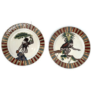 Set of Decorative Monkey Plate 10" Hand-Painted Jungle